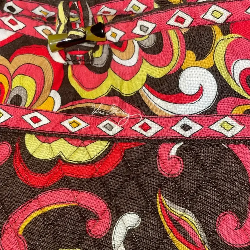 Vera Bradley Retired Puccini Floral Tote Shoulder Bag Purse Toggle Brown Orange